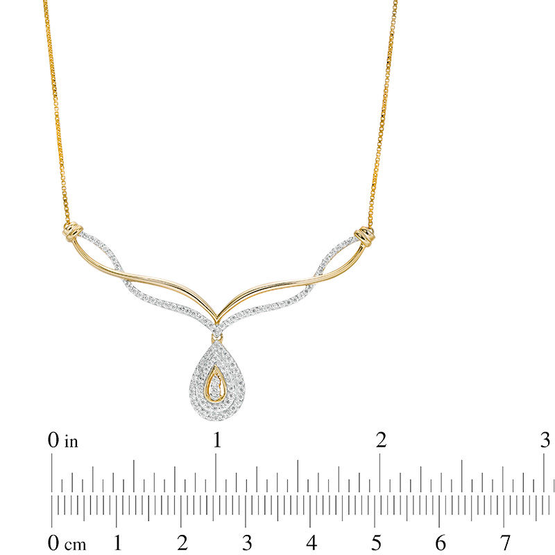 Main Image 3 of 0.29 CT. T.W. Diamond Twist Chevron with Teardrop Necklace in 10K Gold - 16.75"