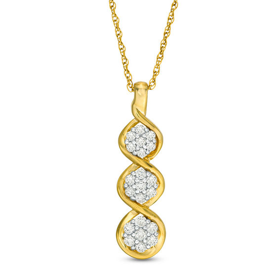 0.29 CT. T.W. Multi-Diamond Triple Drop Pendant in 10K Gold