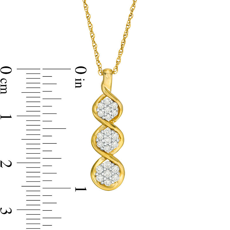 0.29 CT. T.W. Multi-Diamond Triple Drop Pendant in 10K Gold
