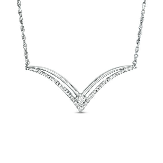 0.145 CT. T.W. Diamond Double Row V Necklace in Sterling Silver - 16.5