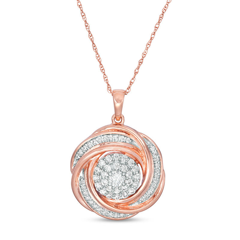 0.45 CT. T.W. Diamond Frame Love Knot Pendant in 10K Rose Gold