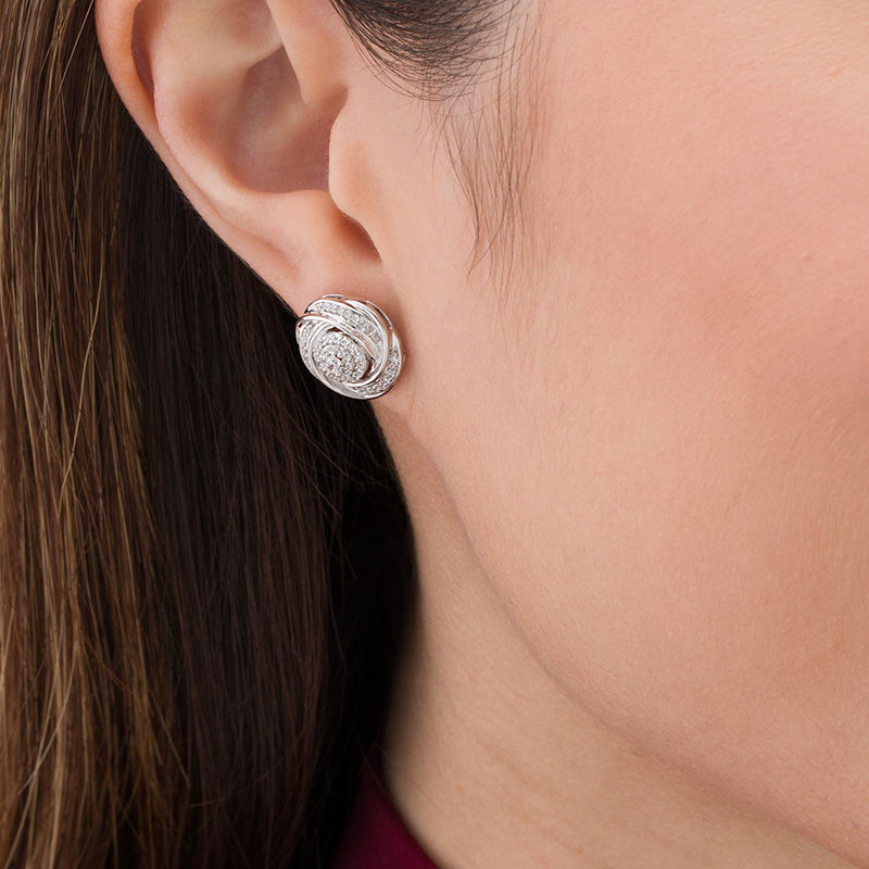 0.45 CT. T.W. Multi-Diamond Love Knot Stud Earrings in 10K White Gold