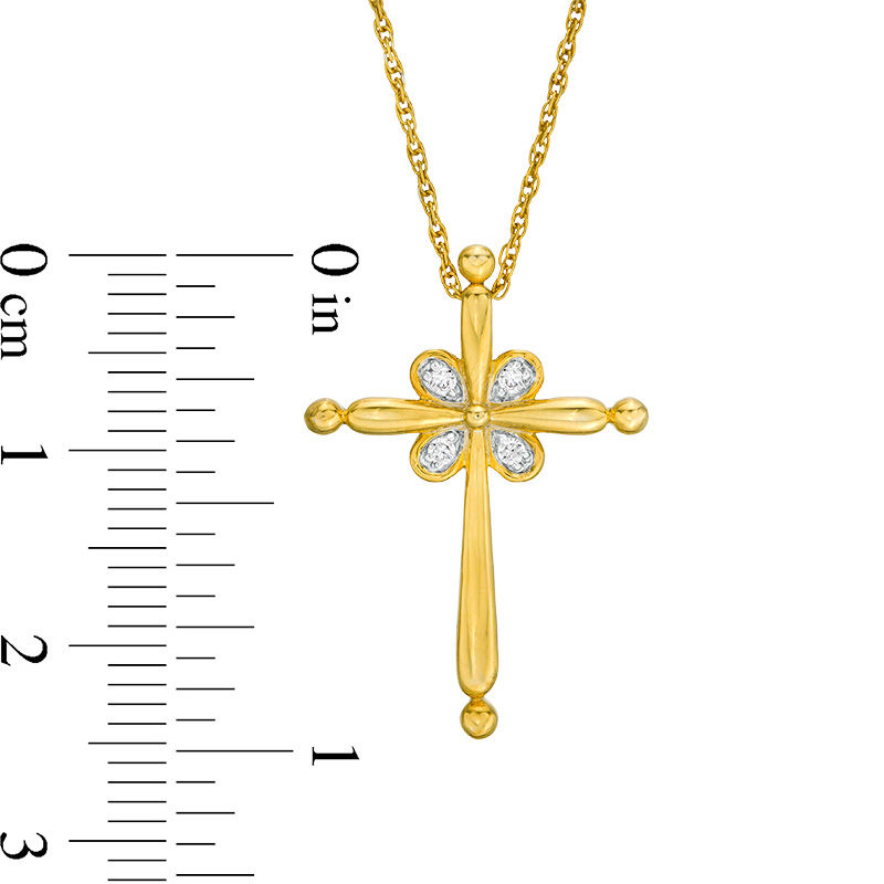 0.04 CT. T.W. Diamond Flower Cross Pendant in 10K Gold