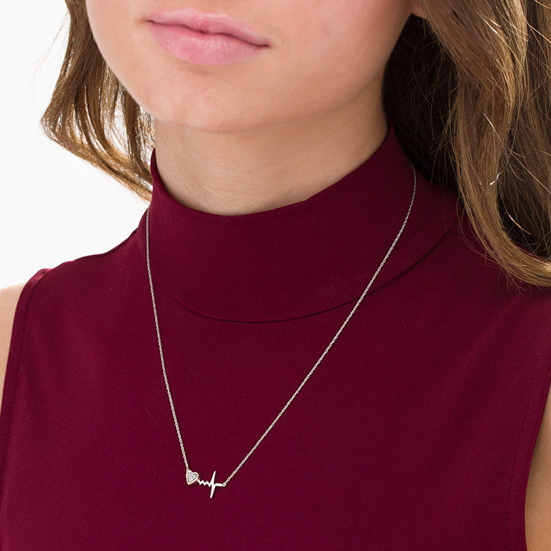 Diamond Heart and Heartbeat Necklace 