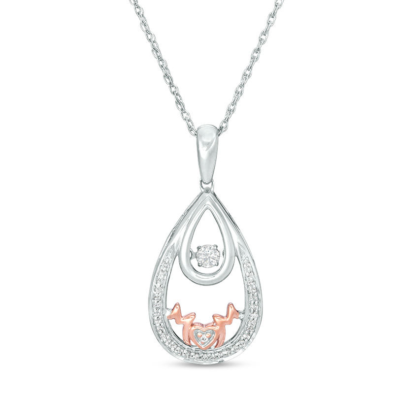 Unstoppable Love™ 0.116 CT. T.W. Diamond "MOM" Double Teardrop Pendant in Sterling Silver and 10K Rose Gold|Peoples Jewellers