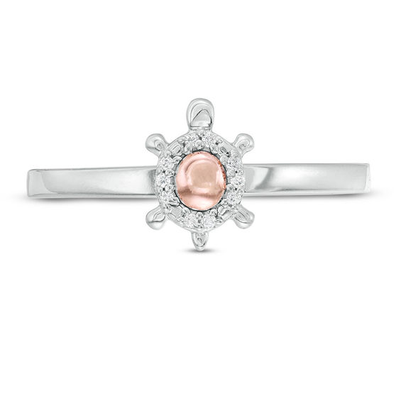 Diamond Accent Turtle Stackable Ring in Sterling Silver and 10K Rose Gold