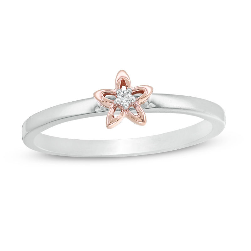 Diamond Accent Starfish Outline Stackable Ring in Sterling Silver and 10K Rose Gold