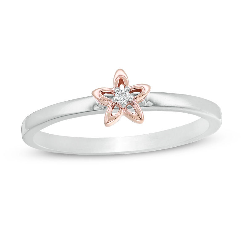 Diamond Accent Starfish Outline Stackable Ring in Sterling Silver and 10K Rose Gold|Peoples Jewellers