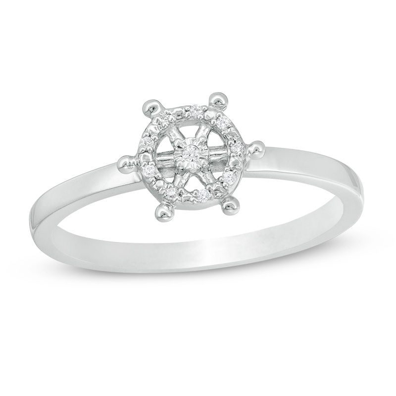 Diamond Accent Ship's Wheel Stackable Ring in Sterling Silver