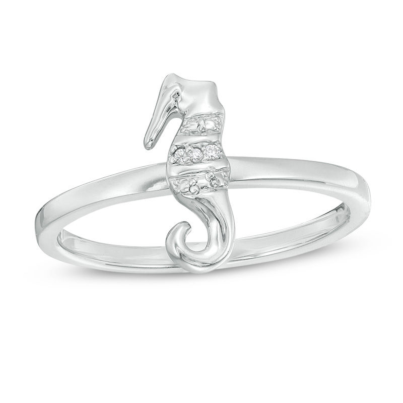 Diamond Accent Seahorse Stackable Ring in Sterling Silver