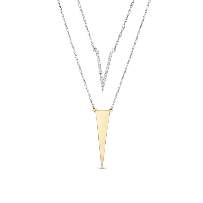 0.086 CT. T.W. Diamond Elongated Triangle Layered Necklace in Sterling Silver and 10K Gold - 20"|Peoples Jewellers