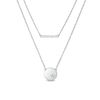 Thumbnail Image 1 of 0.065 CT. T.W. Diamond Bar and Disc with Star Double Strand Necklace in Sterling Silver - 20&quot;