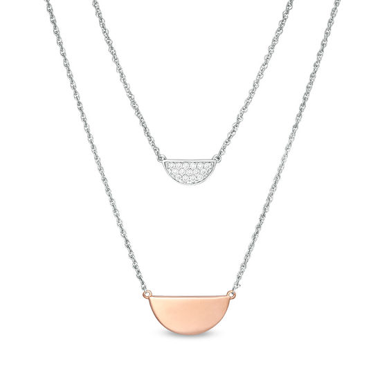 0.145 CT. T.W. Diamond Half Circle Double Strand Necklace in Sterling Silver and 10K Rose Gold - 20"