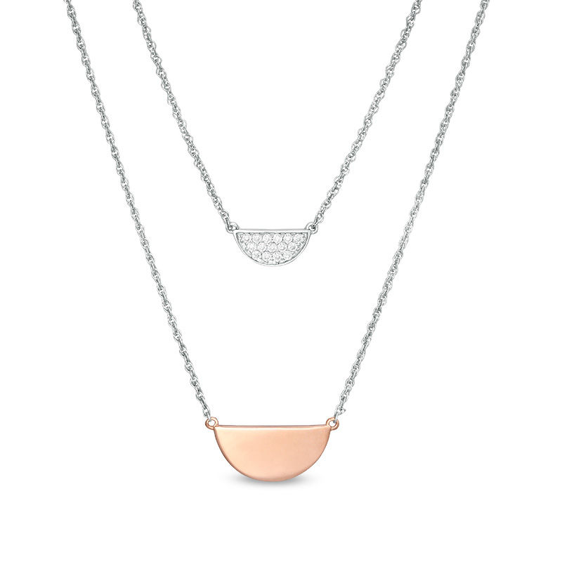 0.145 CT. T.W. Diamond Half Circle Double Strand Necklace in Sterling Silver and 10K Rose Gold - 20"