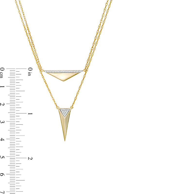 0.085 CT. T.W. Diamond Triangle Double Strand Necklace in 10K Gold - 20"
