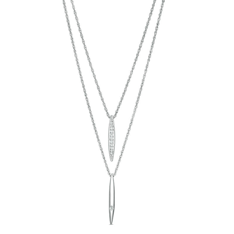 0.115 CT. T.W. Diamond Linear Bar Double Strand Necklace in Sterling Silver - 20"