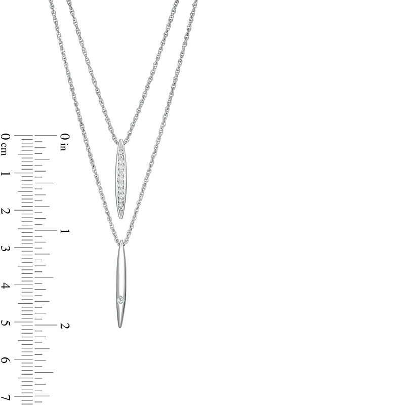 Main Image 3 of 0.115 CT. T.W. Diamond Linear Bar Double Strand Necklace in Sterling Silver - 20"