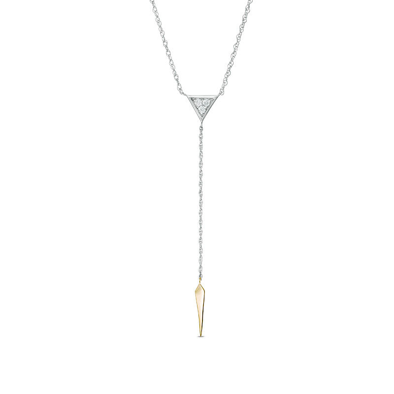 0.065 CT. T.W. Diamond Triangle "Y" Necklace in Sterling Silver and 10K Gold - 19"|Peoples Jewellers