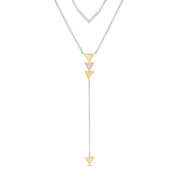 0.115 CT. T.w. Diamond Chevron and Triangle Double Strand "Y" Necklace