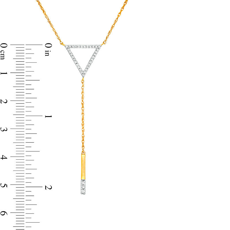 Main Image 3 of 0.18 CT. T.W. Diamond Triangle Outline "Y" Necklace in 10K Gold - 19"