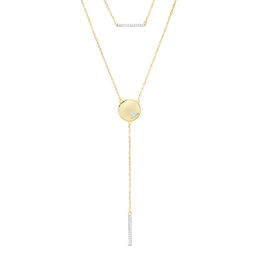0.085 CT. T.W. Diamond Bar and Disc with Star Double Strand Necklace in 10K Gold - 22"