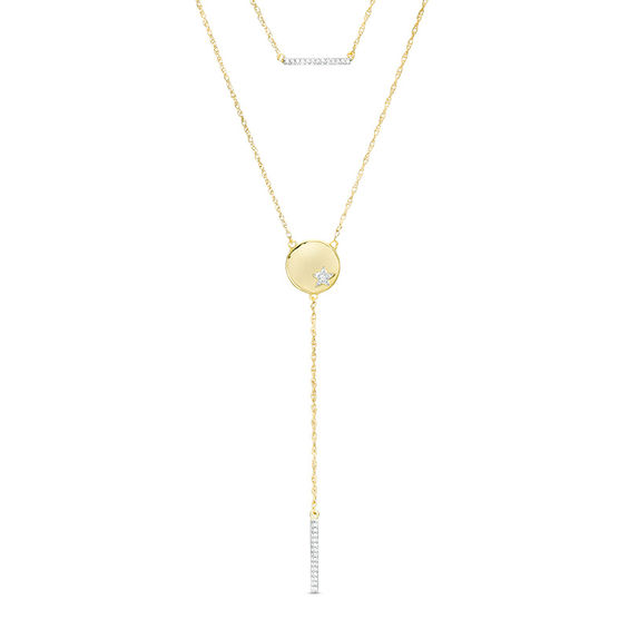 0.085 CT. T.W. Diamond Bar and Disc with Star Double Strand Necklace in 10K Gold - 22"
