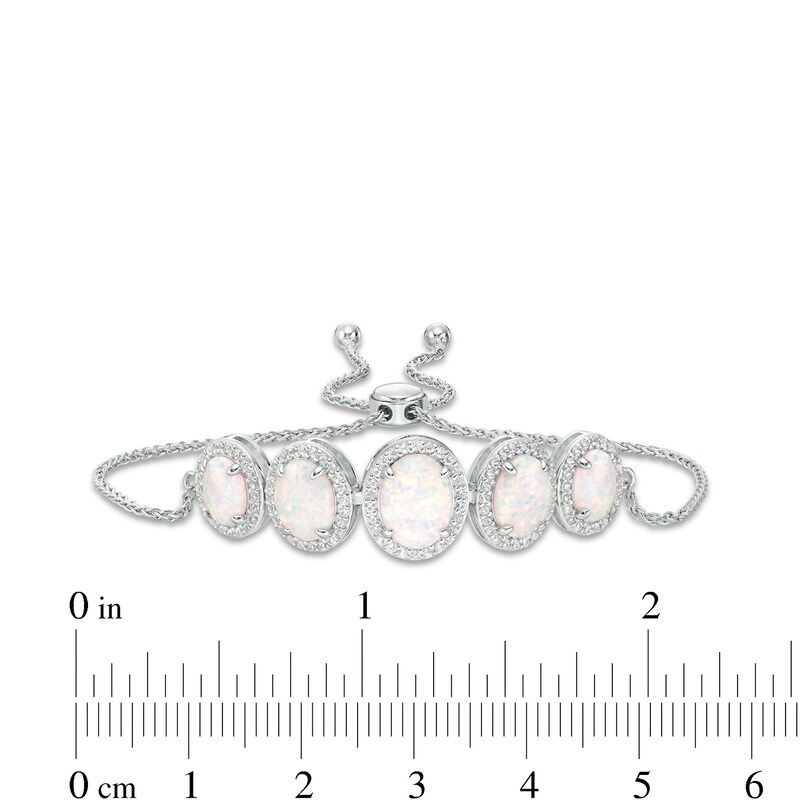 Main Image 3 of Graduated Oval Lab-Created Opal and White Sapphire Frame Five Stone Bolo Bracelet in Sterling Silver - 9.0"