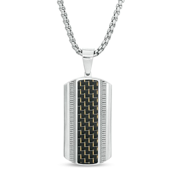 Men's Carbon Fiber Coin Stripe Dog Tag Pendant in Stainless Steel - 24" Men's Carbon Fiber Coin Stripe Dog Tag Pendant in Stainless Steel - 24"