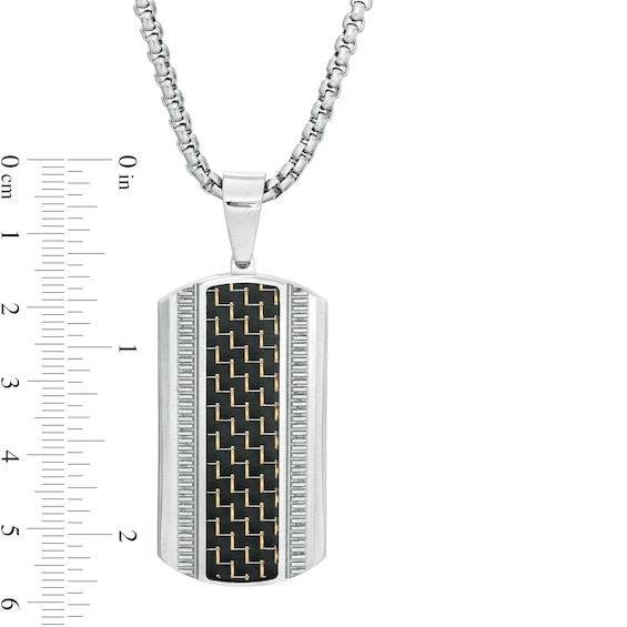Men's Carbon Fiber Coin Stripe Dog Tag Pendant in Stainless Steel - 24" Men's Carbon Fiber Coin Stripe Dog Tag Pendant in Stainless Steel - 24"