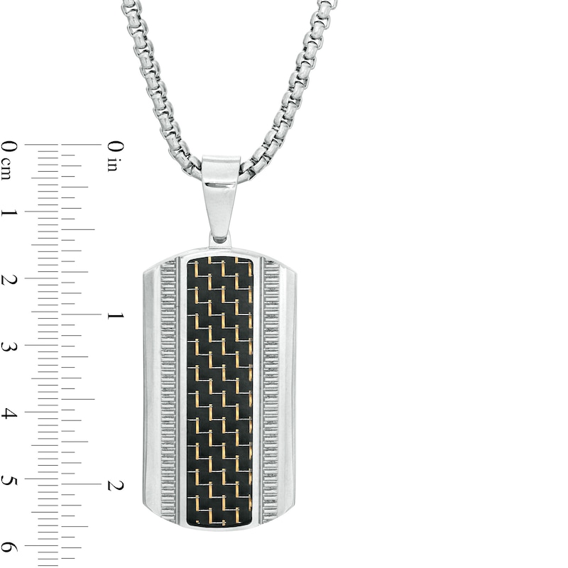 Main Image 2 of Men's Carbon Fiber Coin Stripe Dog Tag Pendant in Stainless Steel - 24"