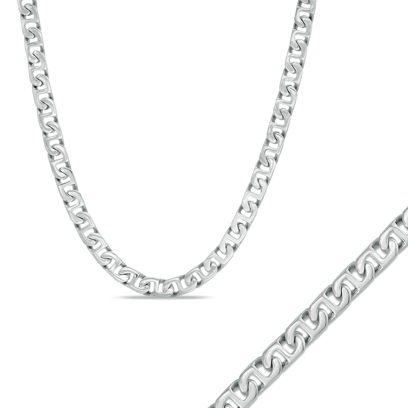Main Image 1 of Men's 6.5mm Mariner Chain Bracelet and Necklace Set in Stainless Steel