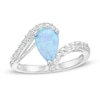 Thumbnail Image 0 of Pear-Shaped Lab-Created Blue Opal and White Sapphire Bypass Ring in Sterling Silver