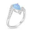 Thumbnail Image 2 of Pear-Shaped Lab-Created Blue Opal and White Sapphire Bypass Ring in Sterling Silver