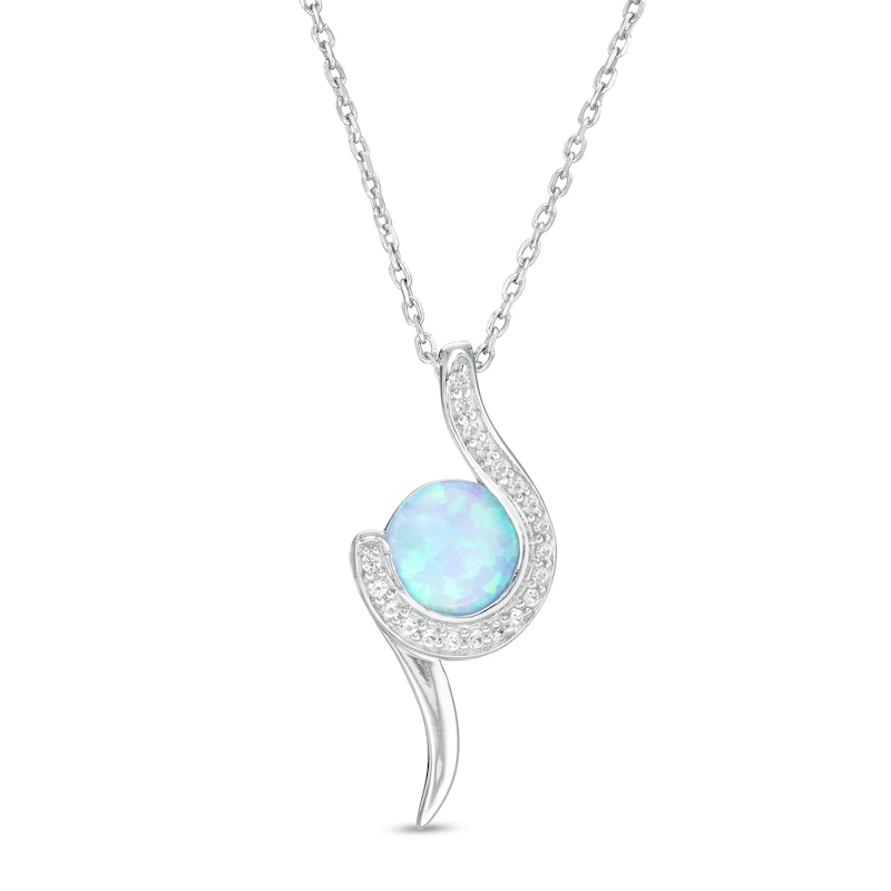 7.0mm Lab-Created Blue Opal and White Sapphire Swirl Pendant in Sterling Silver