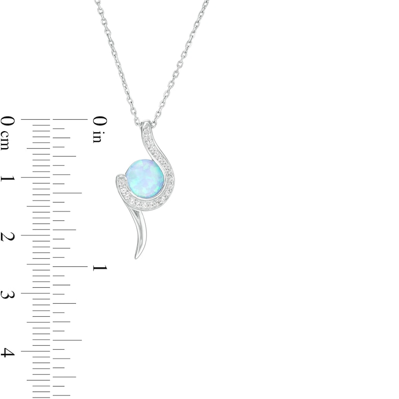 7.0mm Lab-Created Blue Opal and White Sapphire Swirl Pendant in Sterling Silver