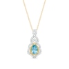 Thumbnail Image 0 of Pear-Shaped Swiss Blue Topaz and 0.15 CT. T.W. Diamond Scallop Frame Ornate Pendant in 10K Gold