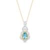 Thumbnail Image 1 of Pear-Shaped Swiss Blue Topaz and 0.15 CT. T.W. Diamond Scallop Frame Ornate Pendant in 10K Gold