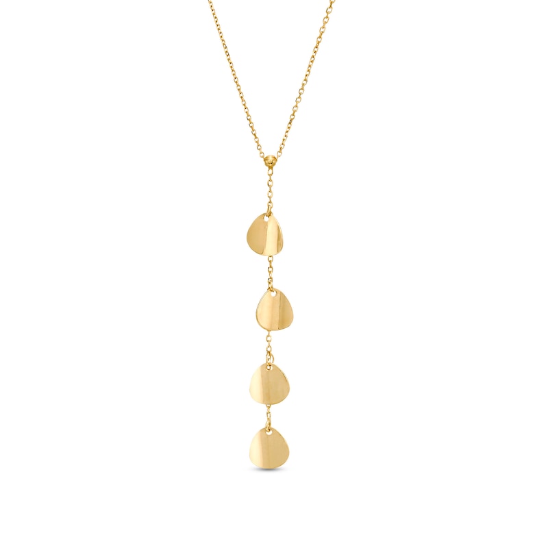 Flower Petal Station Linear Drop Necklace in 14K Gold - 16.5"