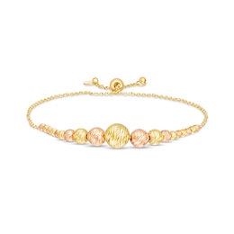 Diamond-Cut Beaded Bolo Bracelet in Hollow 14K Two-Tone Gold
