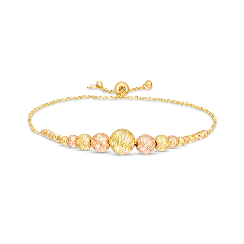 Main Image 1 of Diamond-Cut Beaded Bolo Bracelet in Hollow 14K Two-Tone Gold