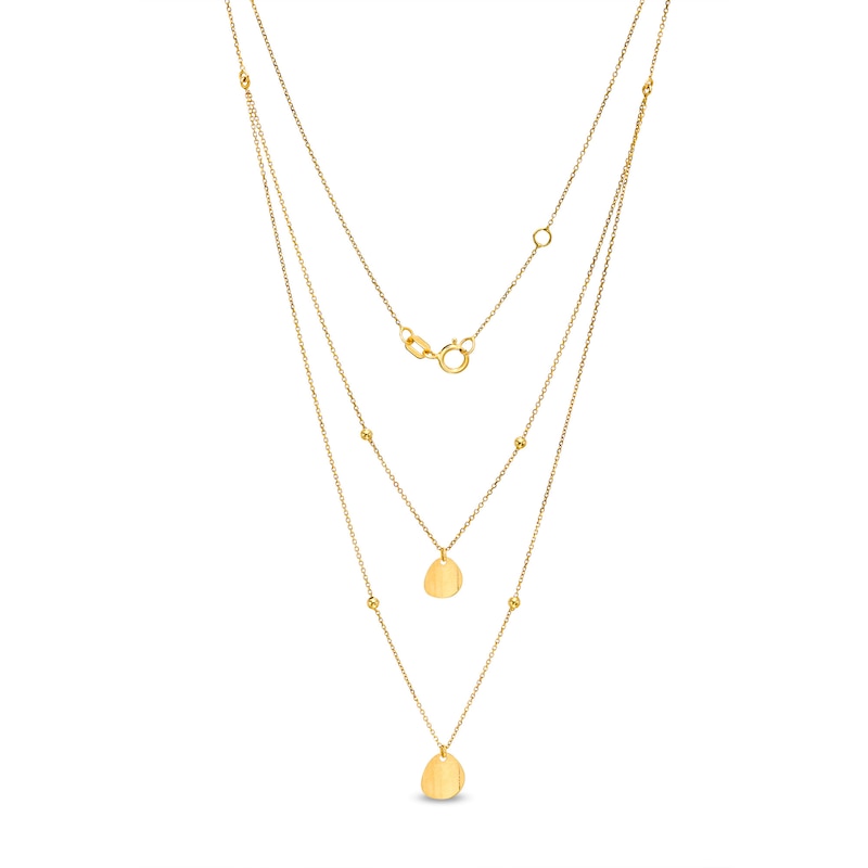Italian Gold Flower Petal Off-Set Bead Station Double Strand Necklace in 14K Gold - 16.5"