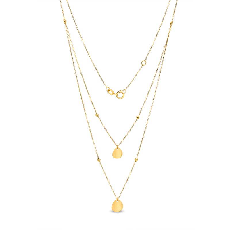 Italian Gold Flower Petal Off-Set Bead Station Double Strand Necklace in 14K Gold - 16.5"|Peoples Jewellers