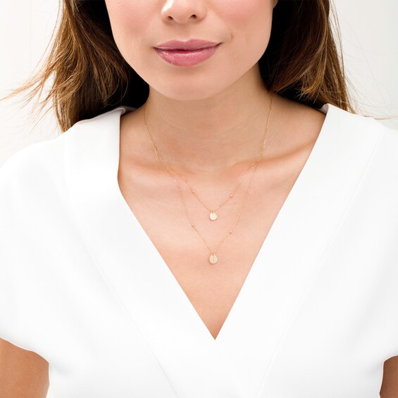 Flower Petal Off-Set Bead Station Double Strand Necklace in 14K Gold - 16.5"