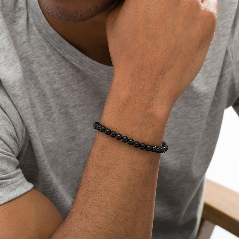 EFFY™ Collection Men's 6.0mm Onyx Bead Stretch Bracelet | Peoples Jewellers