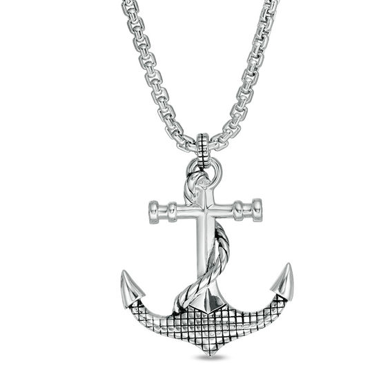 EFFY Collection Men s Grid Pattern and Rope Accent Anchor Pendant in Sterling Silver 22