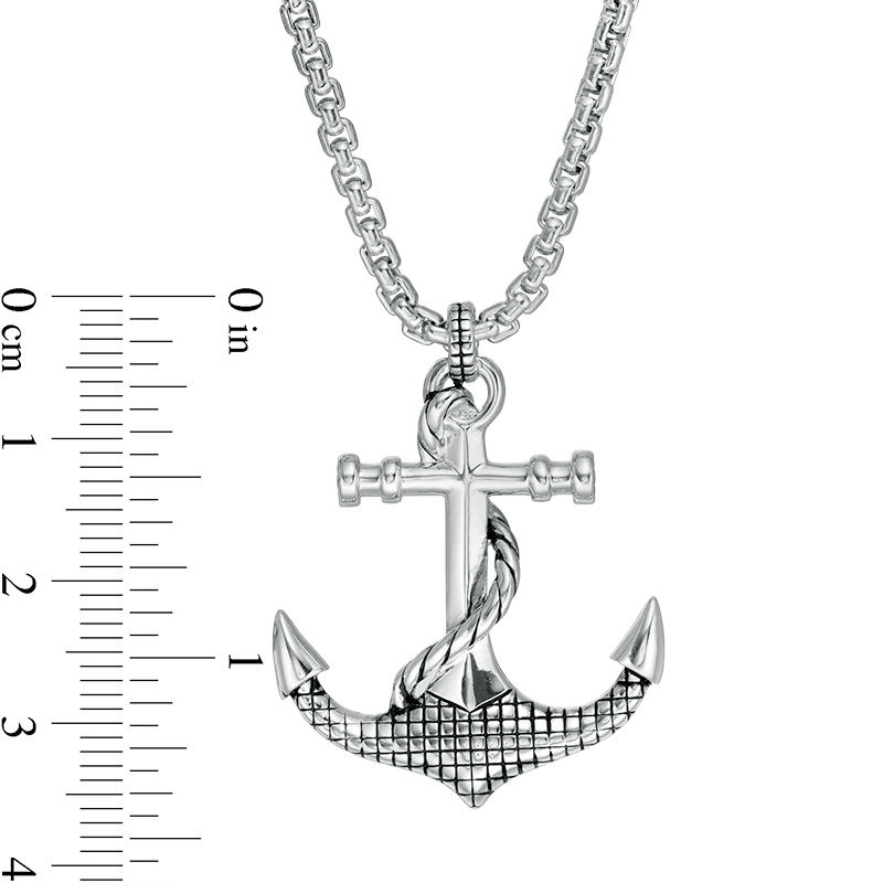 EFFY™ Collection Men's Grid Pattern and Rope Accent Anchor Pendant in Sterling Silver - 22"