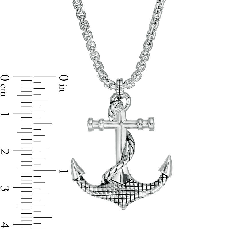 Main Image 3 of EFFY™ Collection Men's Grid Pattern and Rope Accent Anchor Pendant in Sterling Silver - 22"