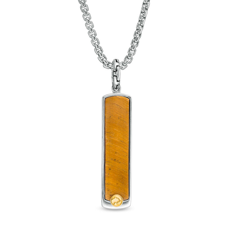 Main Image 1 of EFFY™ Collection Men's Rectangle Tiger's Eye Panther Accent Dog Tag Pendant in Sterling Silver and 18K Gold - 22"