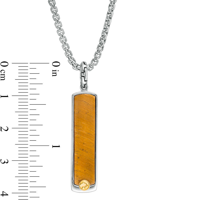 Main Image 3 of EFFY™ Collection Men's Rectangle Tiger's Eye Panther Accent Dog Tag Pendant in Sterling Silver and 18K Gold - 22"
