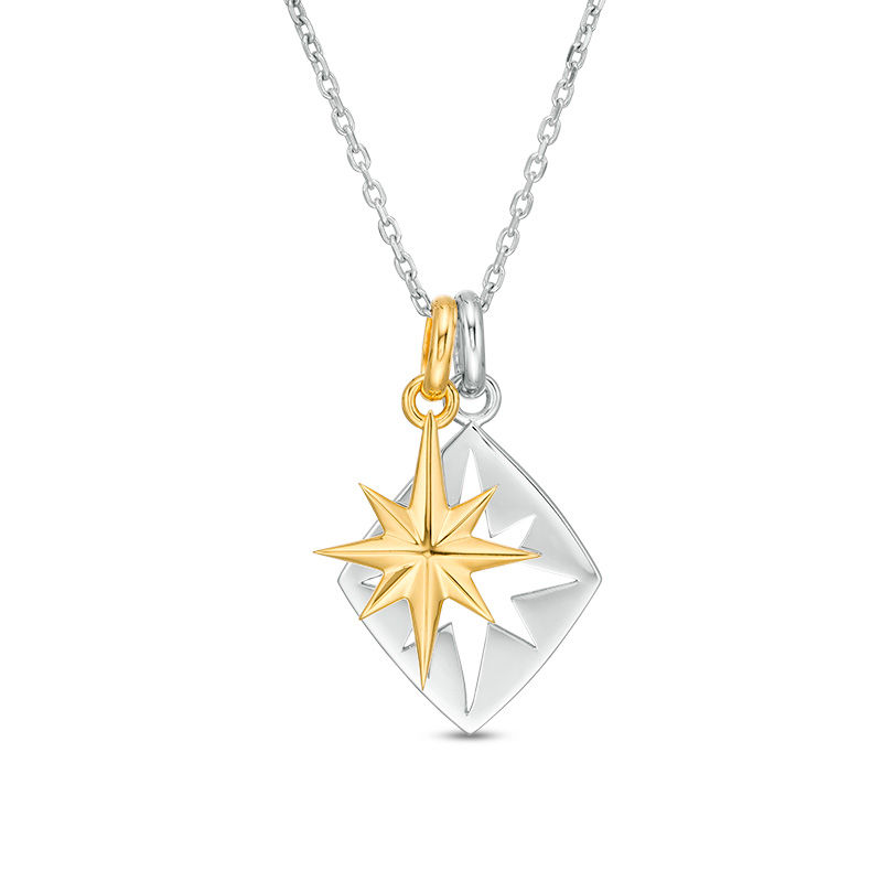 EFFY™ Collection Men's North Star Charm and Cut-Out Diamond-Shaped Pendant in Sterling Silver and 18K Gold Plate - 22"